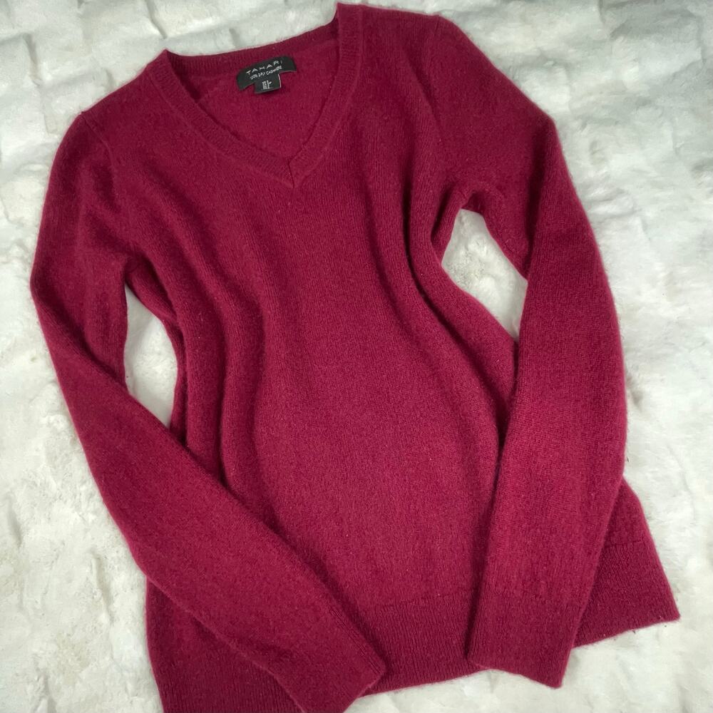 🔥Tahari Luxe 100% 2 Ply Cashmere Ultra Soft v-neckline Pullover Sweater Women S